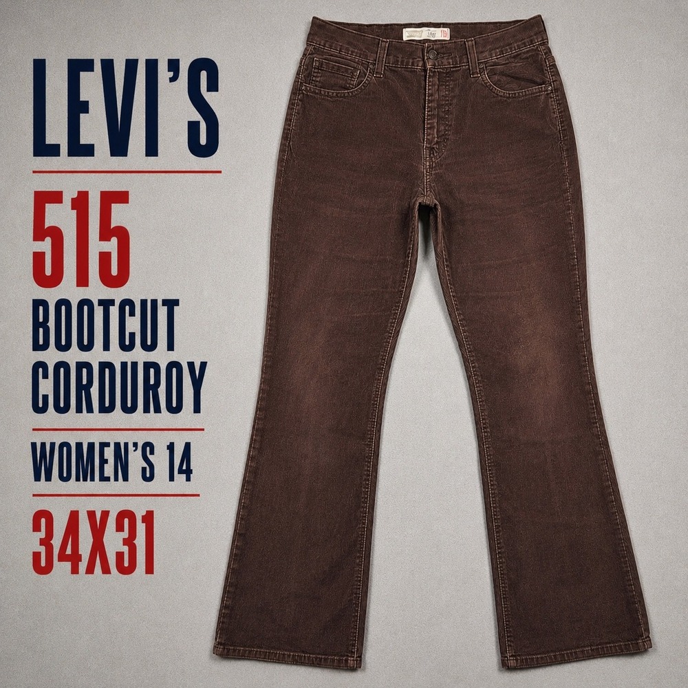 Levis 515 Bootcut Corduroy Pants Womens 14 Medium Brown Stretch 34x31 0508